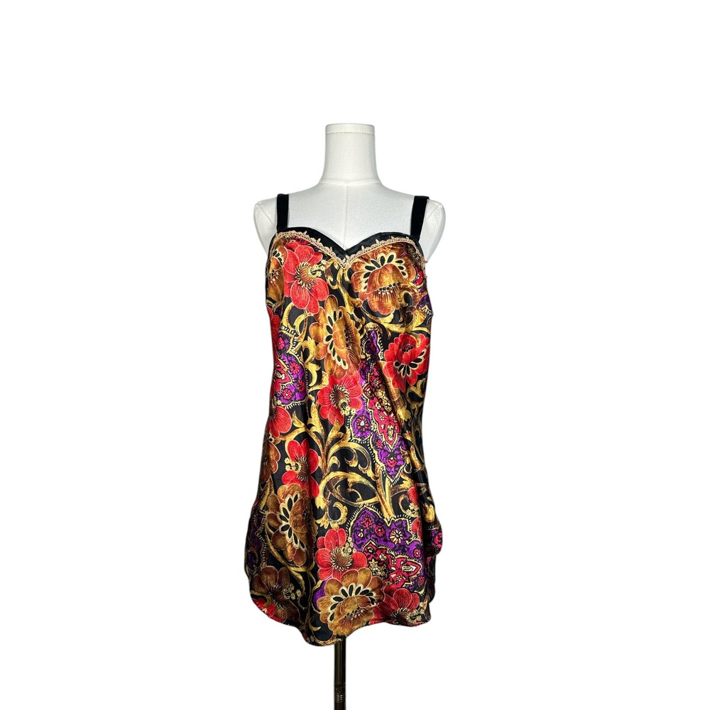 Vintage 90s California Dynasty Satin Floral Slip Dress / Lingerie Nightie M